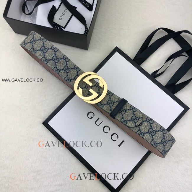 Gucci Leather Belt Classic PVC Monogram Brass GG Buckle